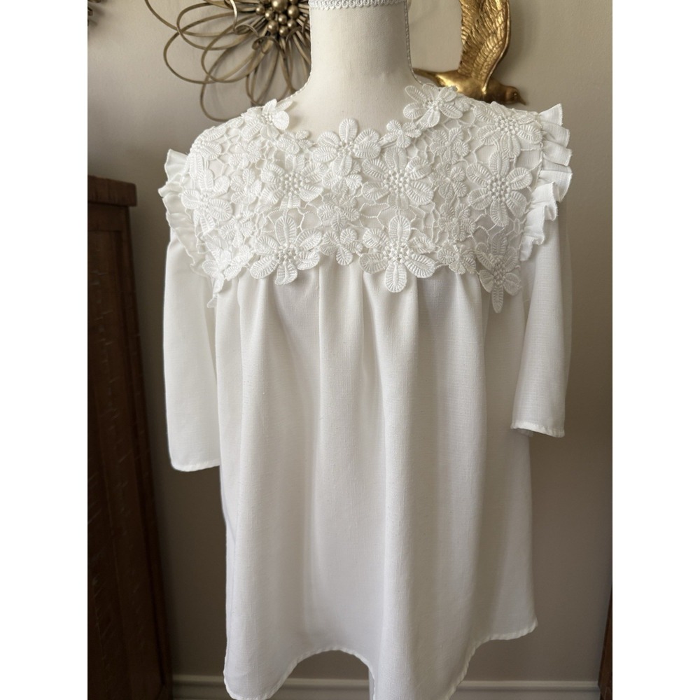 Marc New York XL White Cottagecore Floral Lace Ruffle Peasant Blouse